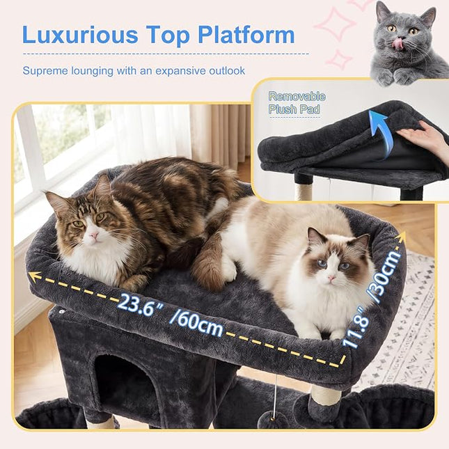 Heybly 173cm Heavy Duty Cat Tower for Large Indoor Cats with 2 Condos, 2 Hammocks, 10 Sisal Scratching Posts, Smoky Gray HCT059G