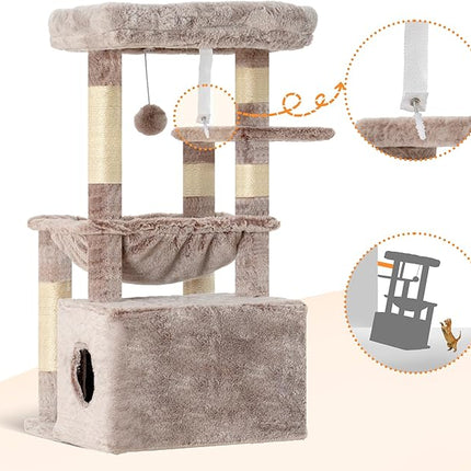 Heybly Cat Tree with Extra Large and Soft Basket, Spacious Bed, Hidden Bed