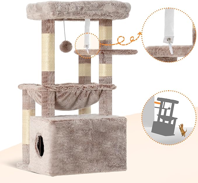 Heybly Cat Tree with Extra Large and Soft Basket, Spacious Bed, Hidden Bed