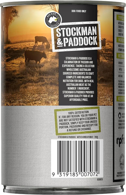 Stockman & Paddock Adult Wet Dog Food, 5 Kinds of Meat 12x700g - Real Australian Meat for Complete Nutrition, A Hearty Meal Dogs Love