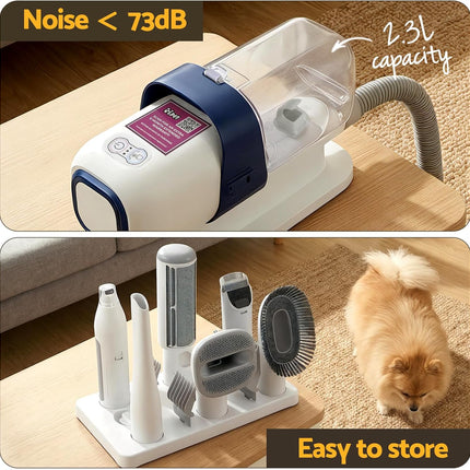 Pet Grooming Kit Vacuum Hair Dryer Clipper Brushes Cleaning White 7in1