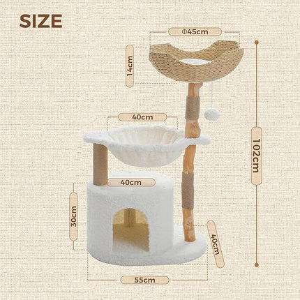 PAWZ Road Modern Cat Tree, Real Wood Cat Tower for Indoor Large Cats, Luxury Furniture with Large Cozy Hammock(Dia=40cm)