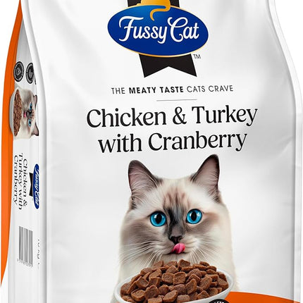 Fussy Cat Grain Free Adult Dry Cat Food, Chicken & Turkey with Cranberry 10Kg - Australian Made
