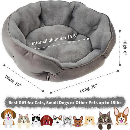 Small Dog Bed for Cats and Small Dogs, Grey Soft Velvet Pet Bed with Microfiber Fleece