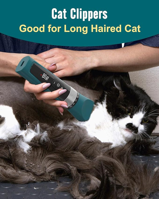 oneisall Cat Clippers for Matted Hair, 5-Speed Quiet Cat Grooming kit(Green)