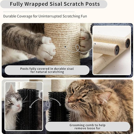 Heybly Cat Scratching Post with Grooming Brush & Gentle Step, HSP001SG | Smoky Gray