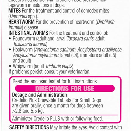 Credelio Plus Dog Flea and Tick Treatment, Single Pack, Ticks, Fleas, Mites, Chewable Tablet for Dogs > 2.8-5.5 kg, 1 Pack