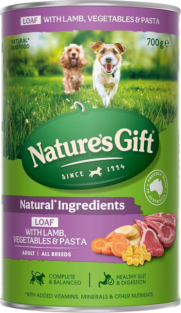 Nature's Gift Adult Wet Dog Food in Can, Loaf Lamb Recipe with Vegetables and Pasta 12x700g - Wholesome Mealtime in a Convenient Can, Natural Ingredients with Added Nutrients for Everyday Health