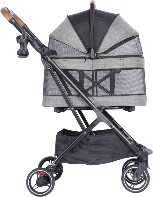ROODO 2026 Upgraded Version 3-in-1 Dog Cat Stroller with Detachable Carrier Folding Lightweight Portable Travel Pet Gear All-Terrain Puppy Doggie Kitty Bunny Stroller for 35 lbs(Grey Lattice)