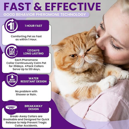 Pheromone Calming Collar for Cats: Breakaway Cat Calming Collar for Anxiety, 4 Pack (Purple)