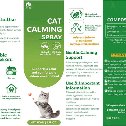 Cat Calming Pheromone Spray for Travel, Car Rides & Carriers, 2 fl oz