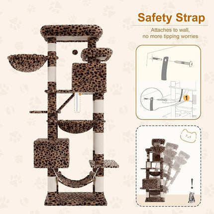 Heybly Cat Tree, 71-Inch-Tall Tower for Indoor Cats with 2 Perches HCT034BW