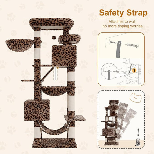 Heybly Cat Tree, 71-Inch-Tall Tower for Indoor Cats with 2 Perches HCT034BW