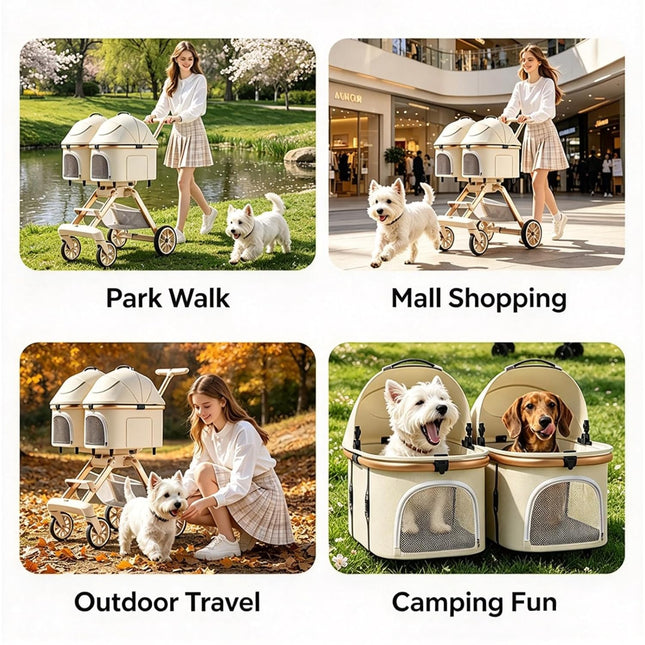 PawGlide Double Pet Stroller, Foldable All-Terrain Stroller for 2 Small Dogs & Cats