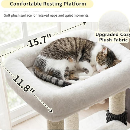 Heybly Cat Scratching Post with Grooming Brush & Gentle Step, HSP001SWH | White