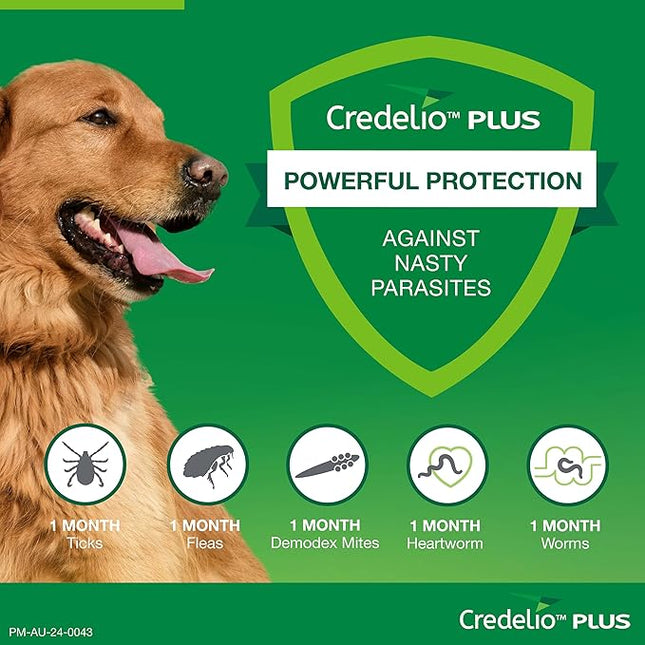 Credelio Plus Dog Flea and Tick Treatment, Single Pack, Ticks, Fleas, Mites, Heartworm & Worms Parasite Protection, in The Smallest Monthly Chewable Tablet for Dogs > 11-22 kg, 1 Pack