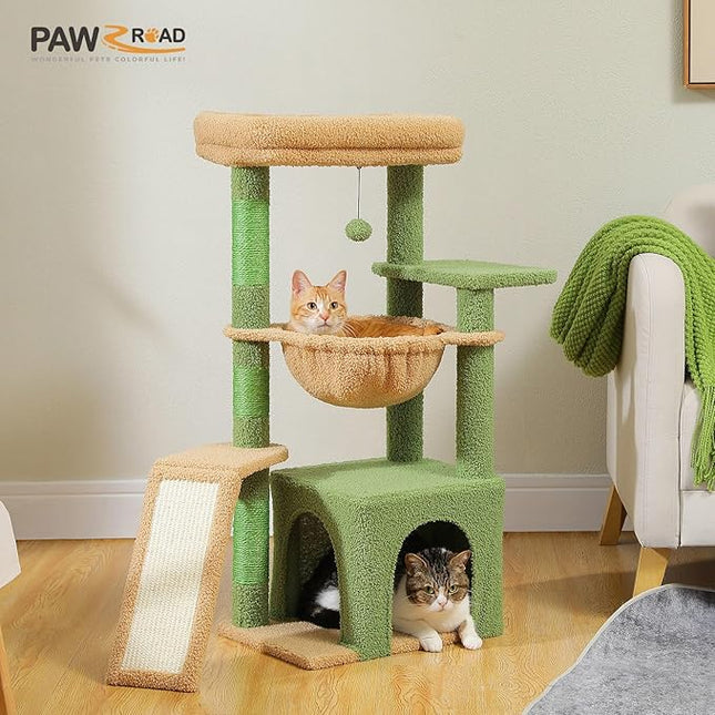 PAWZ Road Cactus Cat Tree for Indoor Cats, 92cm Cat Tower with 3 Scratching Post, Green