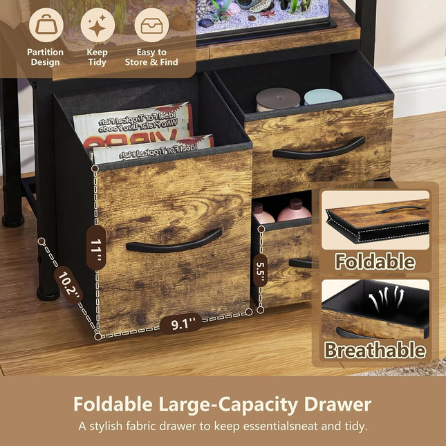 Heybly 5-10Gal Fish Tank Stand with Drawer, Power Outlet,200lbs HAS002SSR-1 |  20.5" × 10.2" Top, Rustic Brown