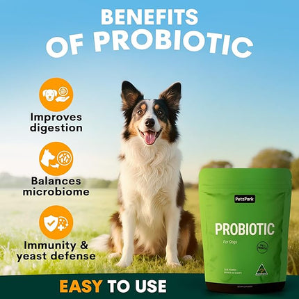 Petz Park Dog Probiotic 45 Scoops, Probiotics for Dogs Powder, Gut Health Dogs Supplement, Paw Licking and Digestive Support, Dog Food Topper Made in Australia