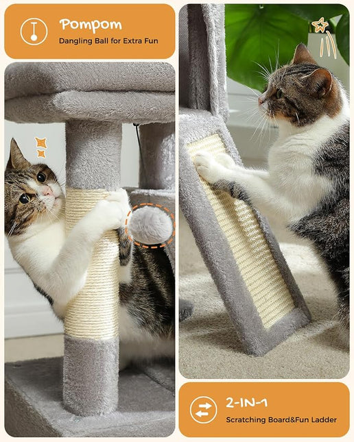 PAWZ Road 30" Cat Tower, Small Cat Tree with 2 Condos for Indoor Cats