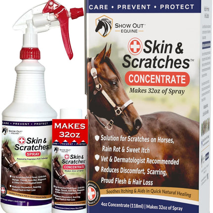 Show Out Skin & Scratches 4 oz Concentrate - Fast Relief and Prevention for Horse Care