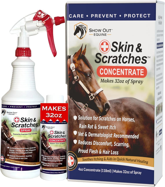 Show Out Skin & Scratches 4 oz Concentrate - Fast Relief and Prevention for Horse Care