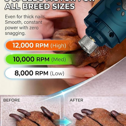 YABIFE Super Quiet Dog Nail Grinder & Clippers Kit with 2 LED Lights, 3 Speeds Up to 12,000 RPM