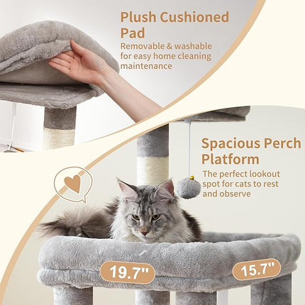 Heybly Cat Tree, 71-Inch Tall Cat Tower for Large Maine Coon Cats HCT037W | Light Gray