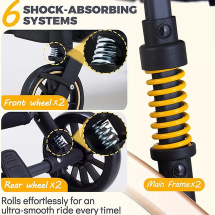Dog Stroller for Small Medium Dogs Up to 50lbs, Lightweight Pet Stroller for Dogs Cats with 6 Shock Absorption System, Detachable Carrier Suitable for Car Seat & Hand Carry, Safe Outings