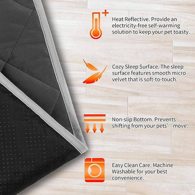 NWK Self Warming Thermal Pet Mat Pad, Self Heating Thermal Cat and Dog Bed Pad, Heated Cat and Dog Blanket, Washable, for Sofa & Crate & Kennel & Car Seat (Black, M (68cm X 47.5cm))