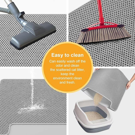 XL 70x58cm Cat Litter Mat – Double Layer Litter Trapping Mat with Cleaning Brush