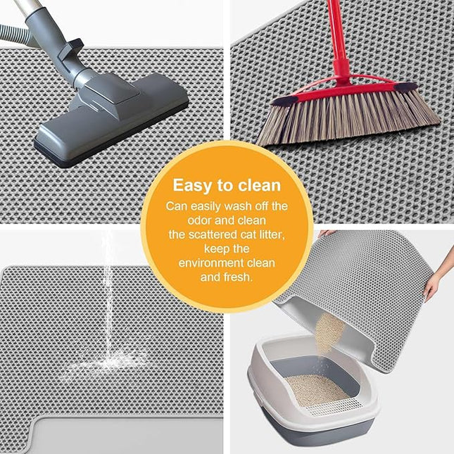 XL 70x58cm Cat Litter Mat – Double Layer Litter Trapping Mat with Cleaning Brush