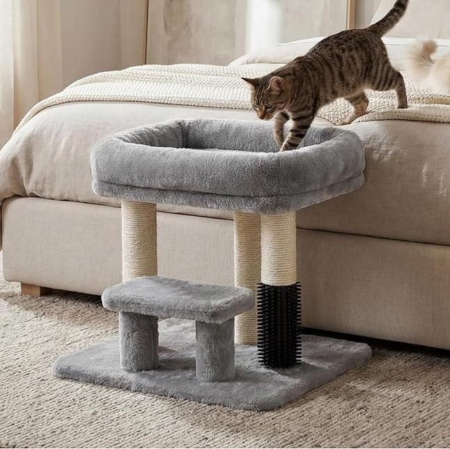 Heybly Cat Scratching Post with Grooming Brush & Gentle Step, HSP001SW Light Gray