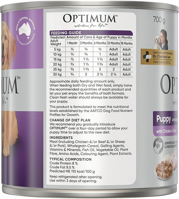 Optimum Chicken and Rice Wet Puppy Food, 12 Cans, Medium