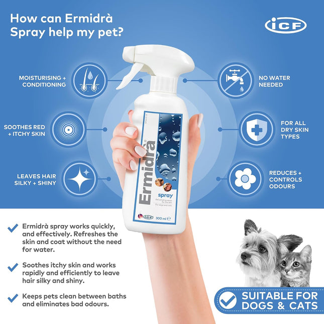 Ermidra Dog & Cat Skin Spray, No-Rinse Rehydrating Leave-In, 300 ml