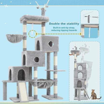 Hey-brother Cat Tree Tower with 3 Condos, Step Climbing Pathway MPJ081W