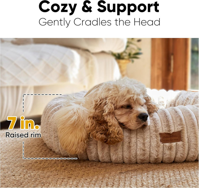 FUKUMARU Dog Bed, Calming Donut Dog Beds for Anxious Dogs, Modern Aesthetic Cat Bed with Gradient Print