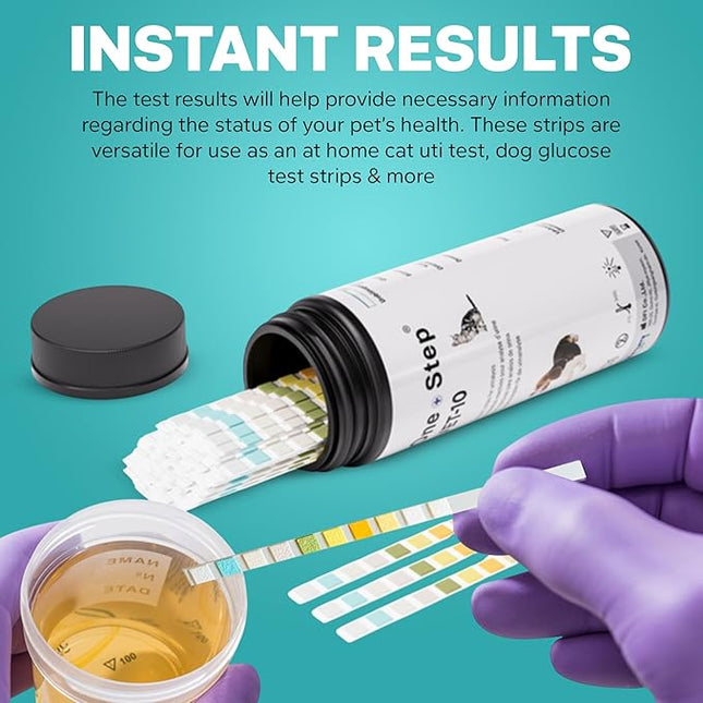 One Step Pet Urine Testing Strips, 100 x Urinalysis Parameter Tests for Dogs, Cats & Animals, Pet Test Glucose Strips, Accurate Testing for Vets, Detects UTI, Bladder, Kidney, Liver, SG, pH