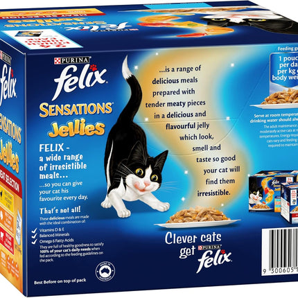 FELIX Adult Sensations Jellies Meat Selection Wet Cat Food, 48x85g