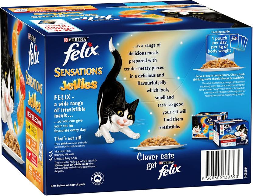 FELIX Adult Sensations Jellies Meat Selection Wet Cat Food, 48x85g
