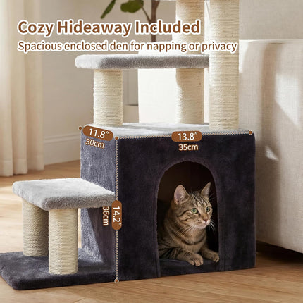 Heybly Cat Scratching Post, Sturdy Pet Stairs & Steps for Indoor Cats and Dogs, Small Cat Tree with Cat Condo,Light Gray