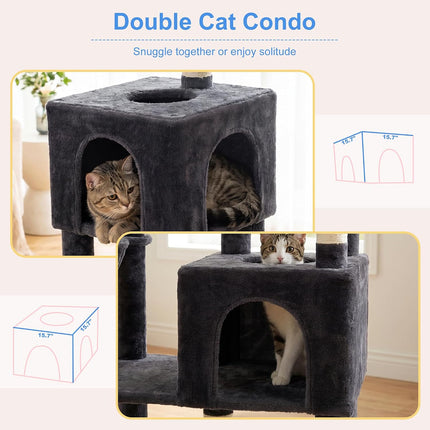 Heybly 173cm Heavy Duty Cat Tower for Large Indoor Cats with 2 Condos, 2 Hammocks, 10 Sisal Scratching Posts, Smoky Gray HCT059G