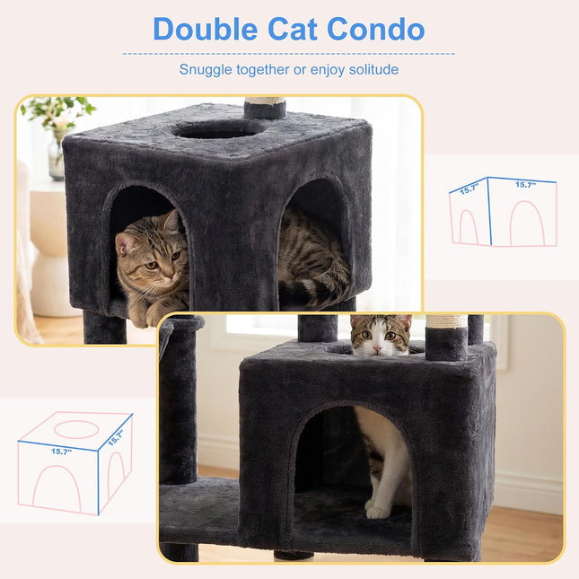 Heybly 173cm Heavy Duty Cat Tower for Large Indoor Cats with 2 Condos, 2 Hammocks, 10 Sisal Scratching Posts, Smoky Gray HCT059G