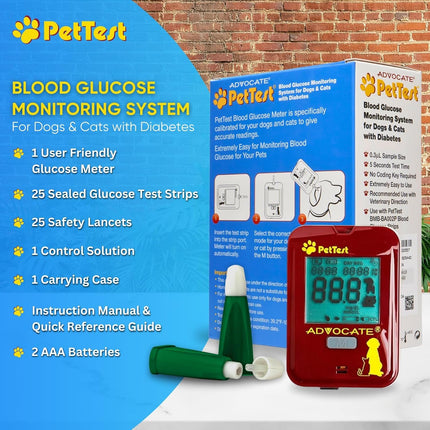 PetTest Pet Glucose Monitor Kit for Dogs and Cats, Blood Sugar Test Meter