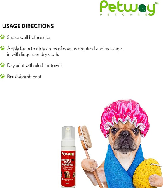 Petway Petcare Waterless Foam Shampoo For Dogs And Cats, 200ml