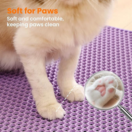 Cat Litter Tray Mat, 60 x 45 cm Double Layer Cat Litter Tray Underlay, Waterproof, Purple