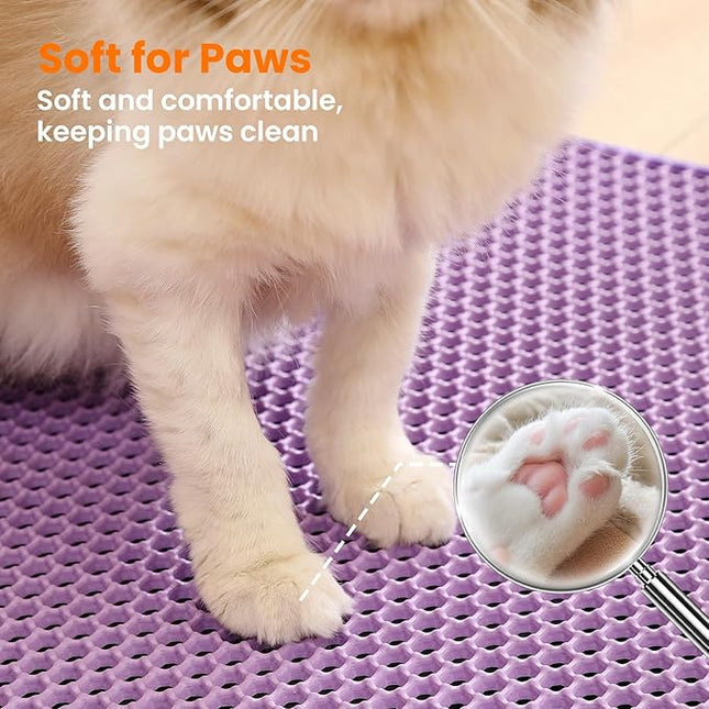 Cat Litter Tray Mat, 60 x 45 cm Double Layer Cat Litter Tray Underlay, Waterproof, Purple