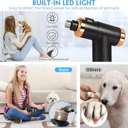 Quiet Dog and Cat Nail Grinder, LED Light, 2-Speed, Rechargeable, for Small to Large Pets