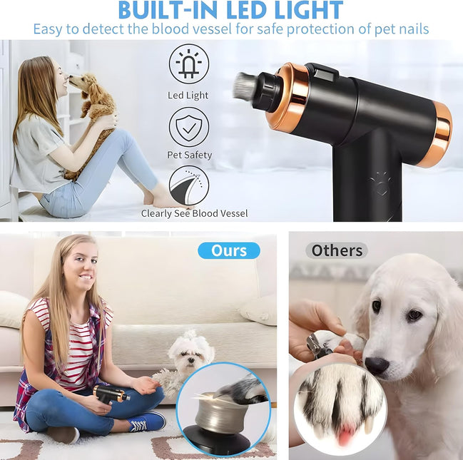 Quiet Dog and Cat Nail Grinder, LED Light, 2-Speed, Rechargeable, for Small to Large Pets