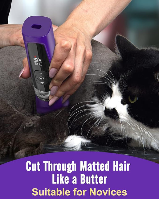 oneisall Cat Grooming Clippers for Matted Long Hair, 5-Speed Cat Grooming Kit Cordless Low Noise Pet Hair Clipper Trimmer Shaver for Dogs Cats Animals (Purple),YP-7268